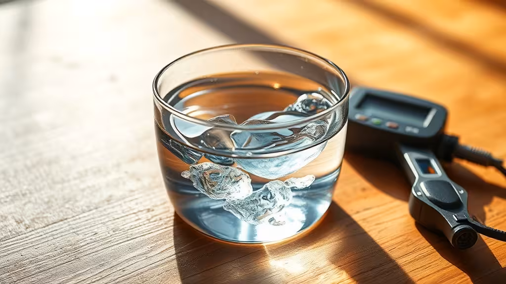 Verre d'eau cristalline et instruments de mesure du biomètre de Bovis dans la lumière naturelle