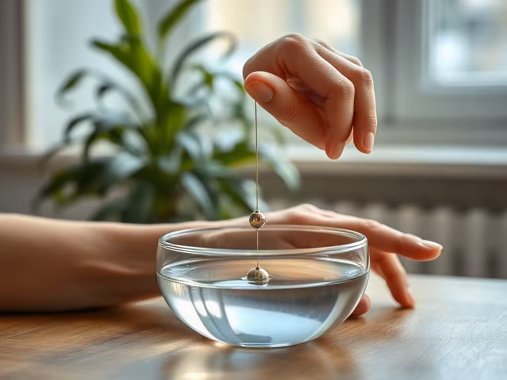 Tenir un pendule avec le poignet souple près d'un bol d'eau, dans une approche prudente.