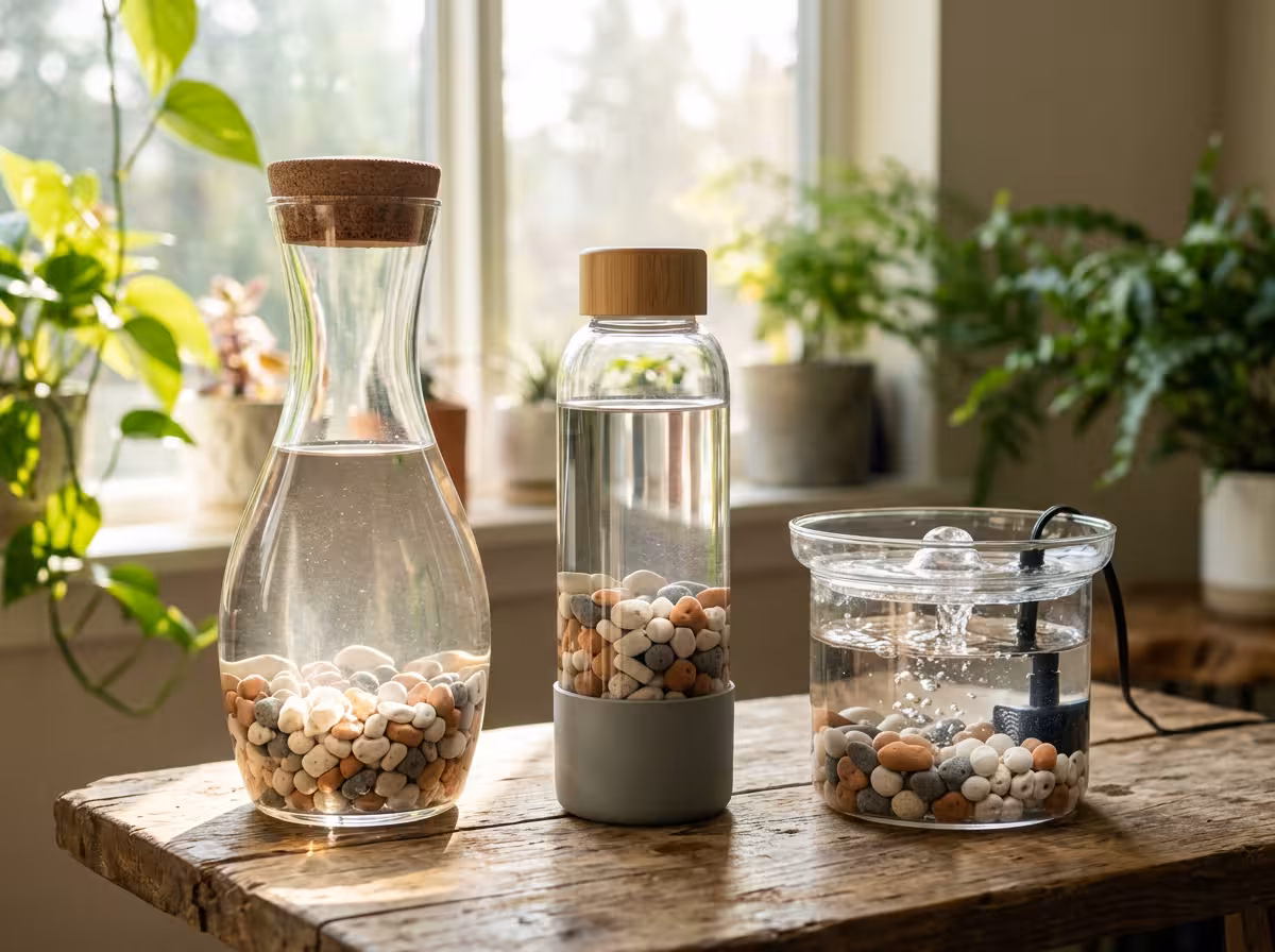 Perles de céramique adaptées aux différents volumes : carafe, gourde et fontaine d'eau