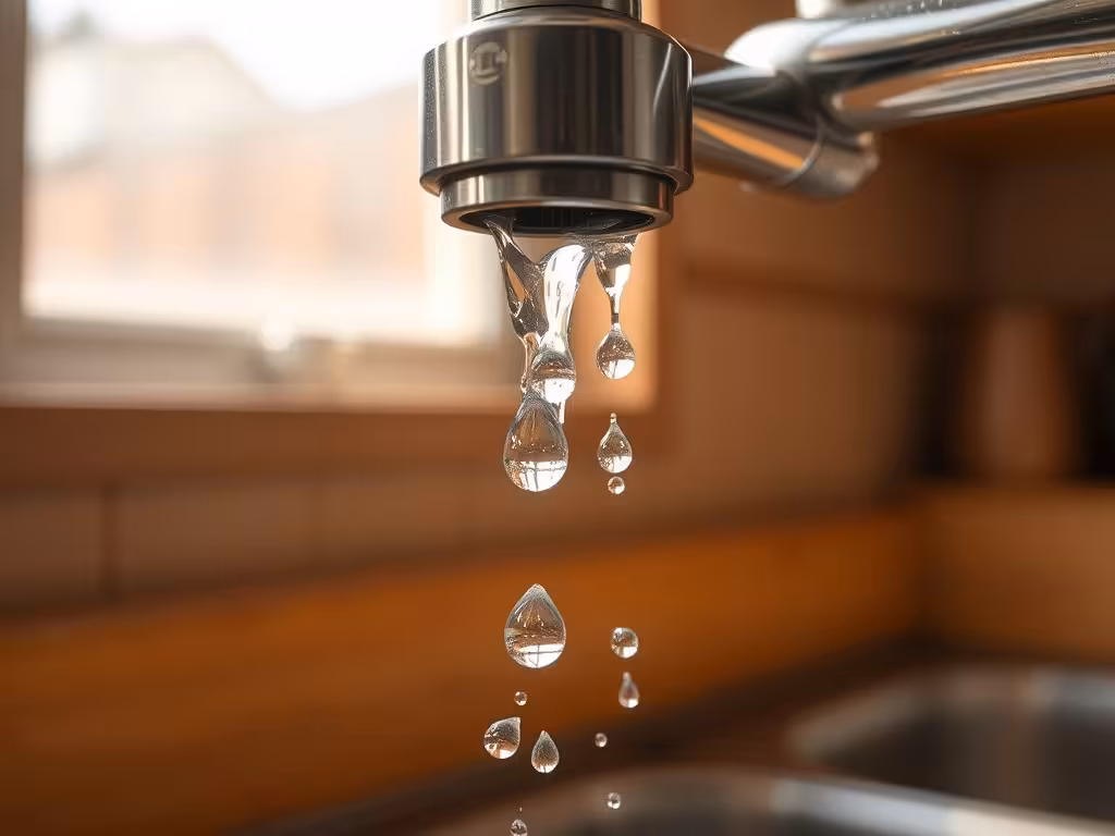 Gouttes d'eau s'écoulant d'un robinet, illustrant le gaspillage d'eau caractéristique de l'osmose inverse