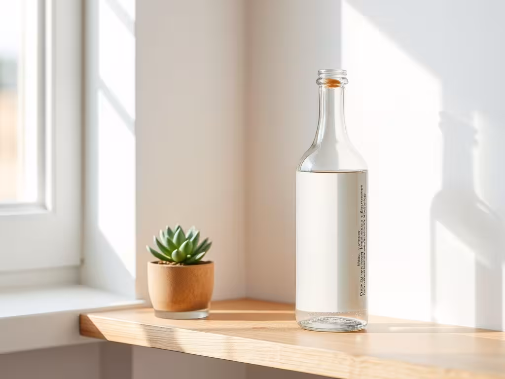 Bouteille d'eau structurée intégrée au quotidien dans une cuisine naturelle et durable