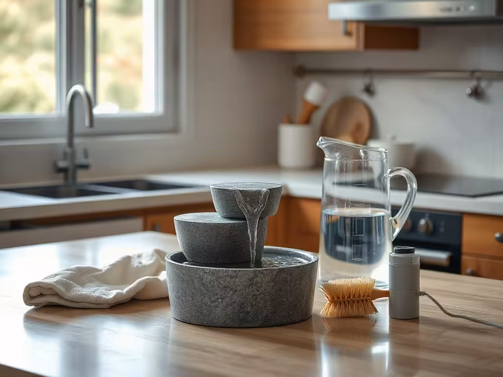Entretien régulier d’une fontaine feng shui d’intérieur avec pompe amovible