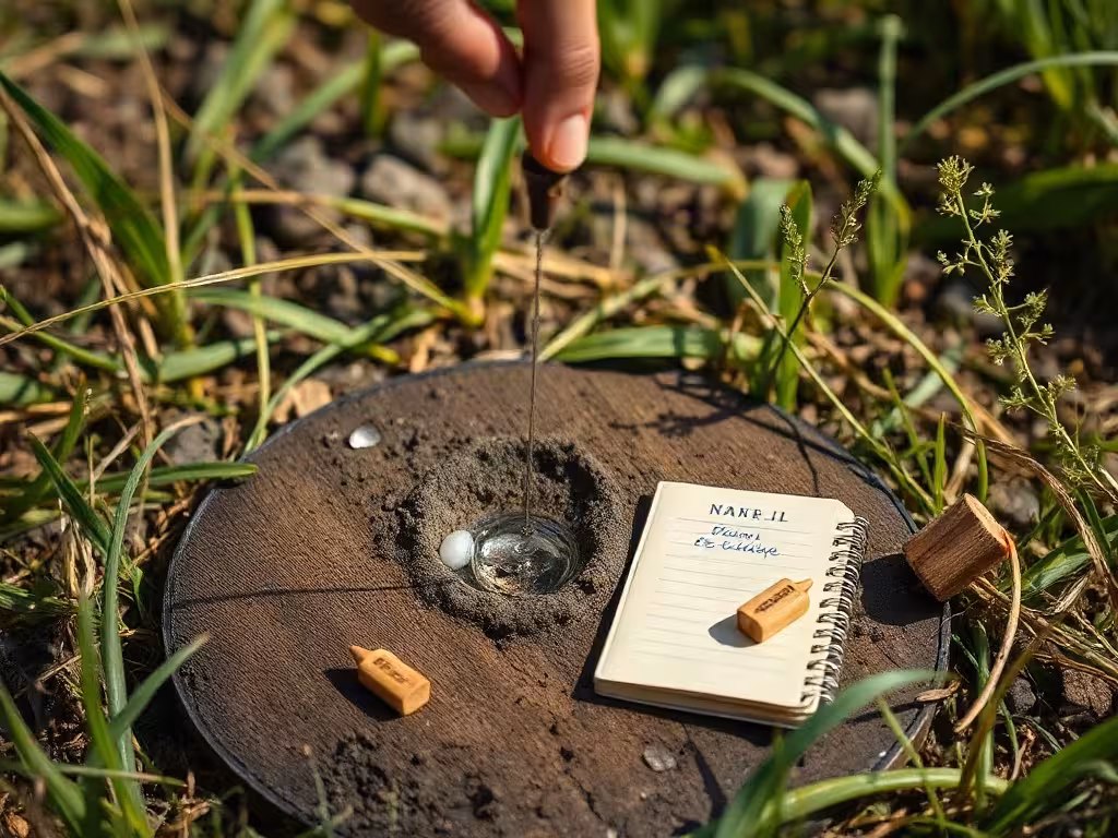 Recherche méthodique d'eau avec un pendule de sourcier et des repères au sol