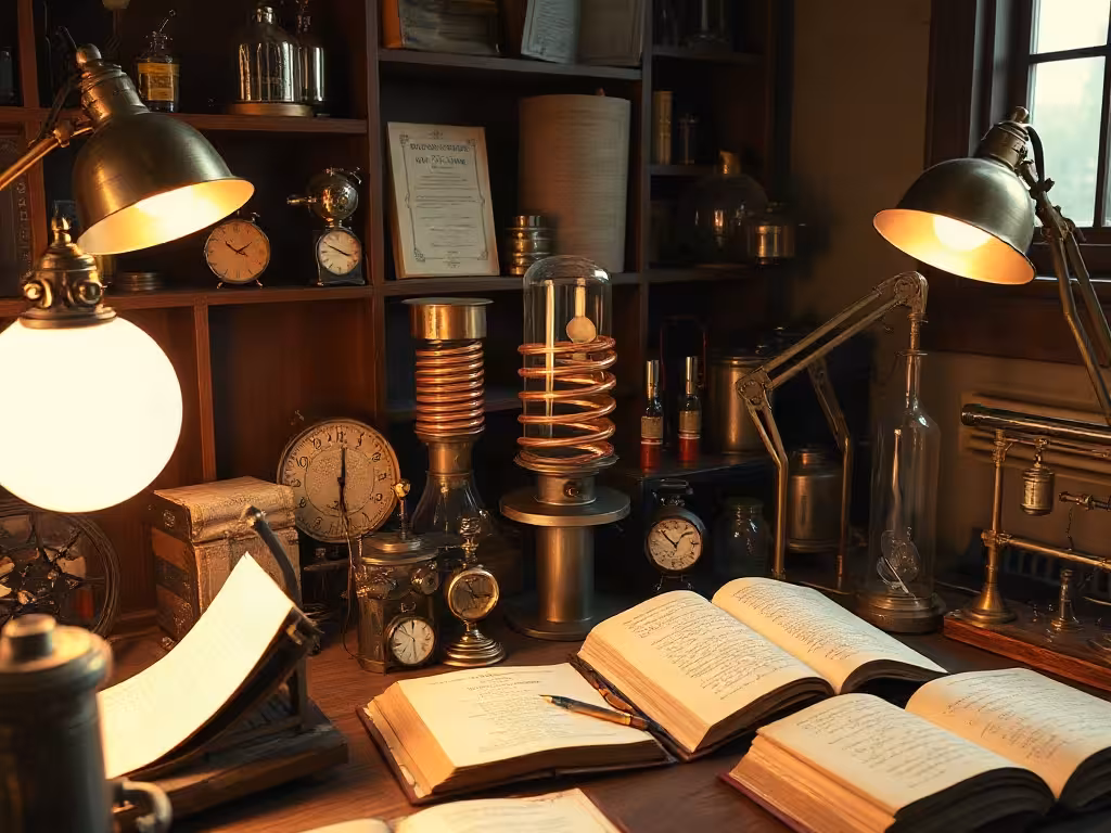 Équipement scientifique historique inspiré de Tesla, laboratoire d'expérimentation classique.
