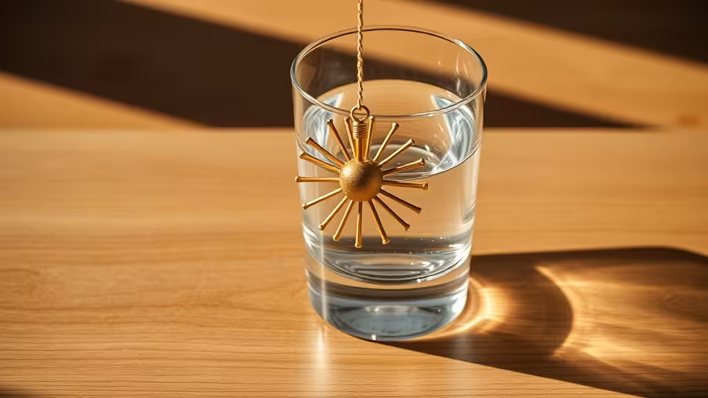 Radiesthésie médicale : pendule suspendu au-dessus d'une eau cristalline