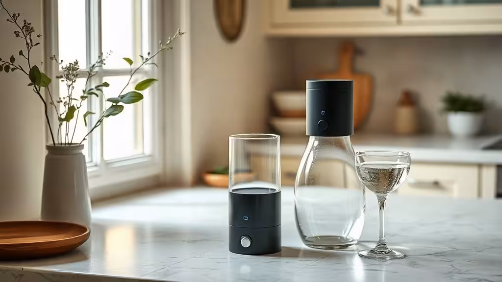 Scalerisateur MOM11 avis : appareil posé près d’une carafe d’eau du robinet.
